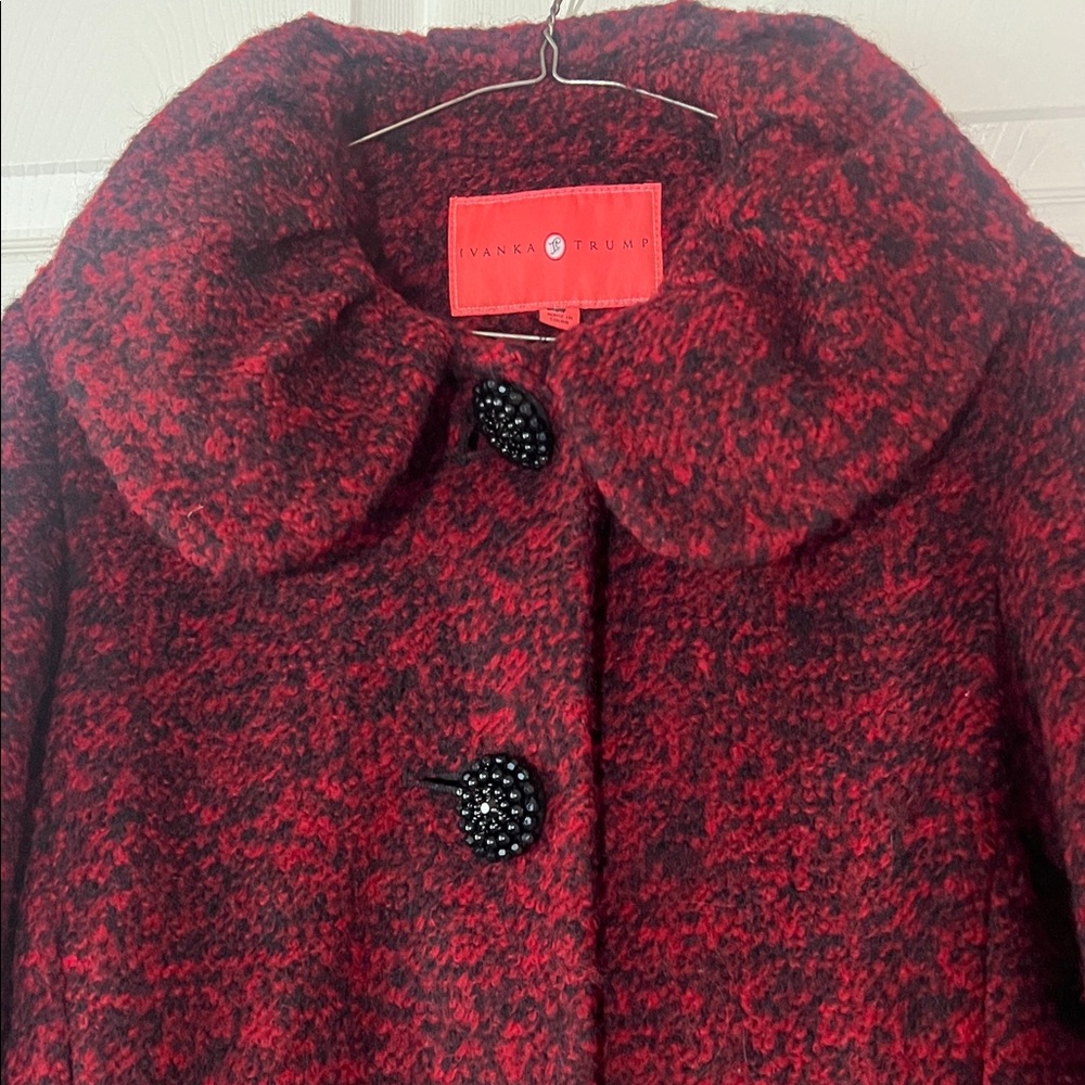 Ivanka Trump Red Burgundy & Black Pea‎ Coat Jacket, Sz Medium - Picture 2 of 7